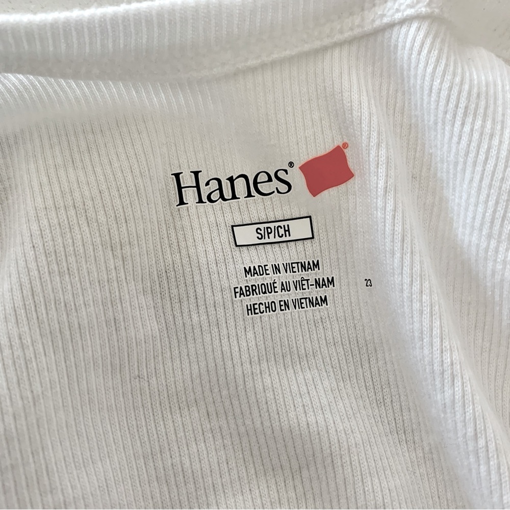 Hanes Originals White Scoop Neck Fitted Cropped Ribbed Tank Top Stretch Cotton - Picture 5 of 9
